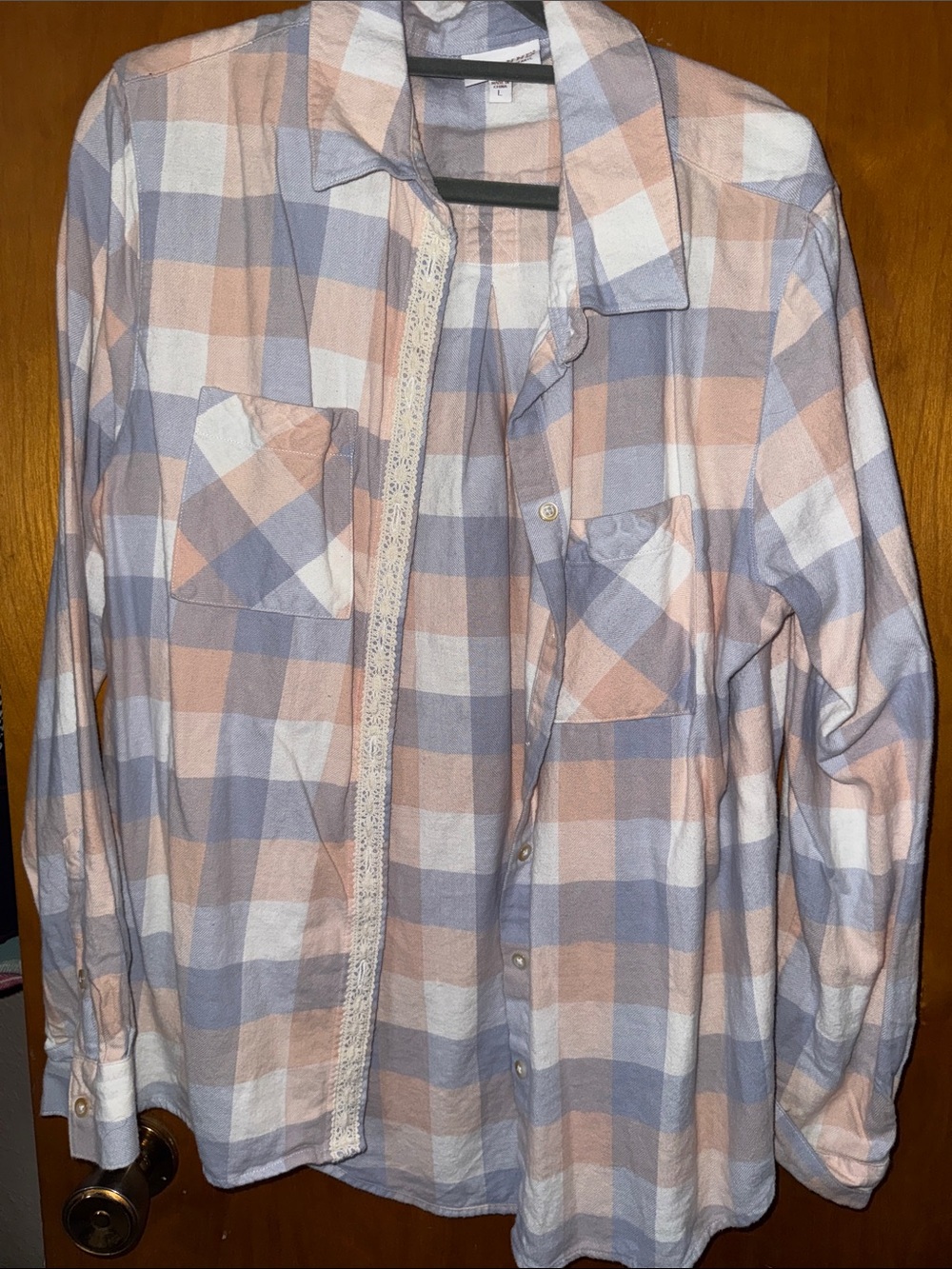 Shyanne Peach, Light Blue & White Plaid Button-Down Shirt